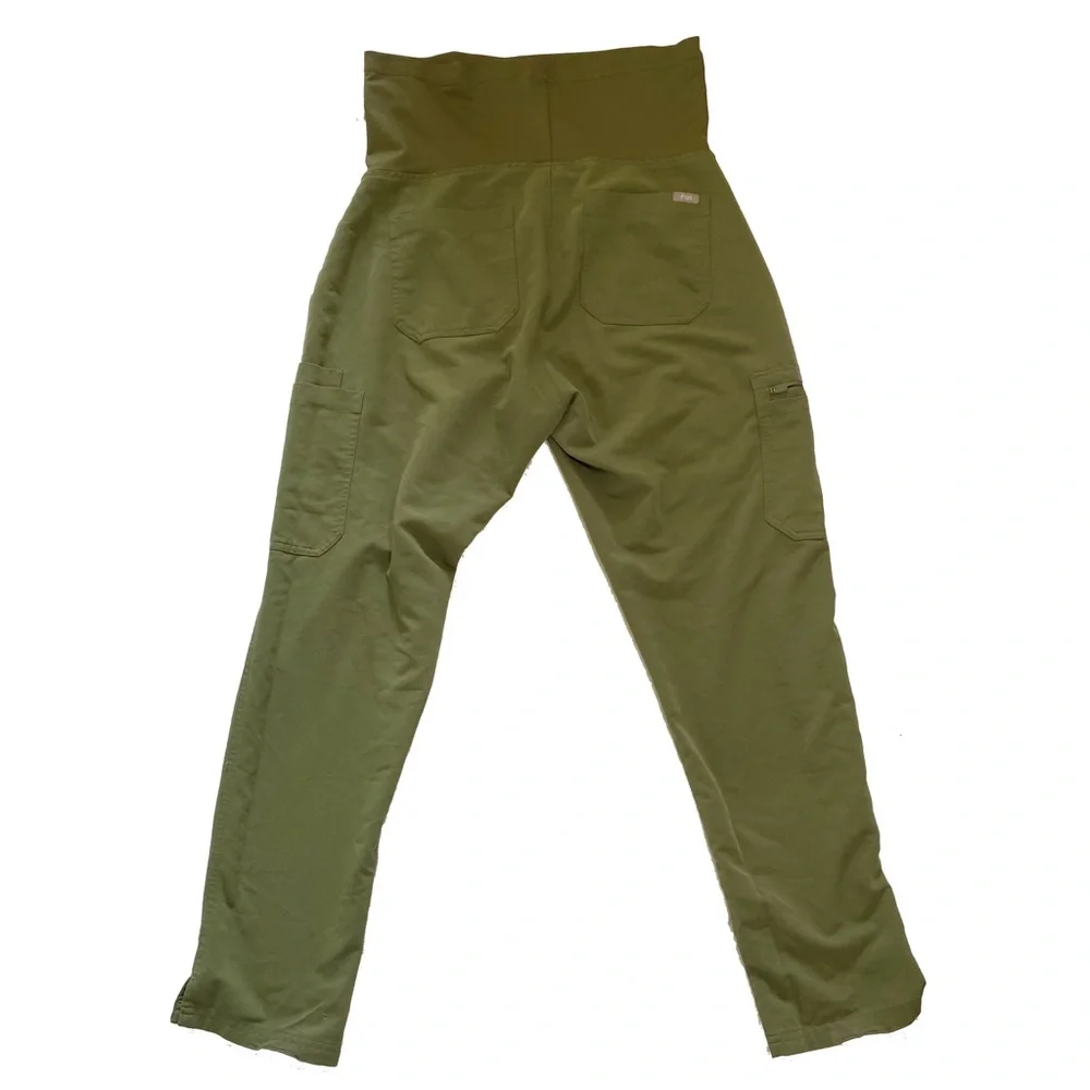 Figs Yola Maternity Skinny Scrub Pants Sz M Dark Olive Green Army Cargo Pockets - Picture 2 of 14